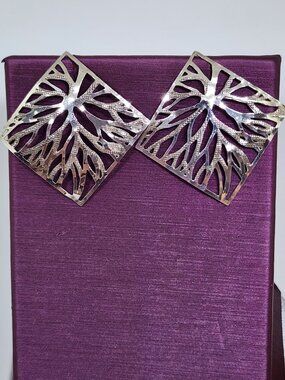 Vintage Sterling Silver Lightning Bolts Tree Branch Statement Pierced Earrings
